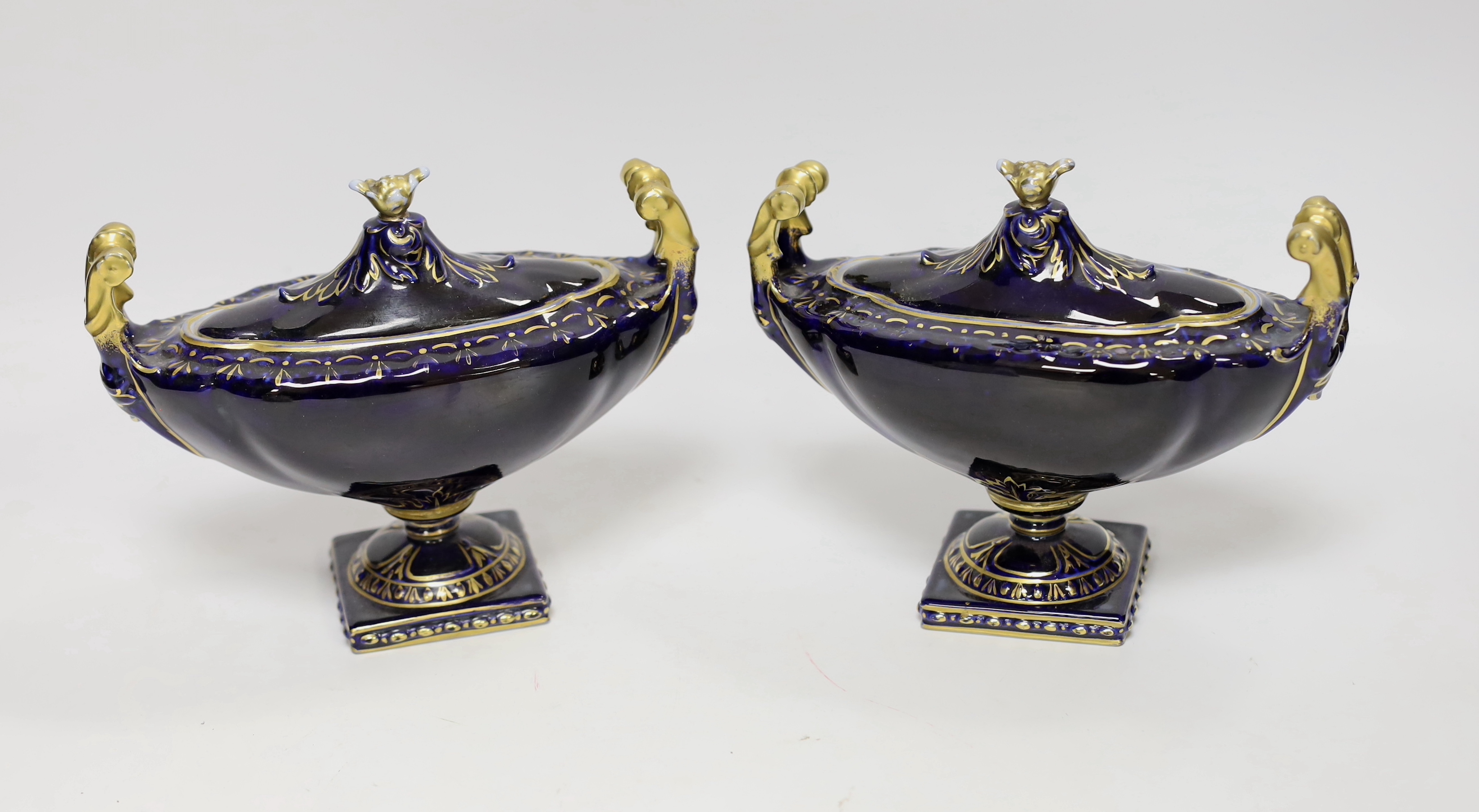 A Volkstedt porcelain figure group of children dancing together with two urns and covers (3), figure group 8cm